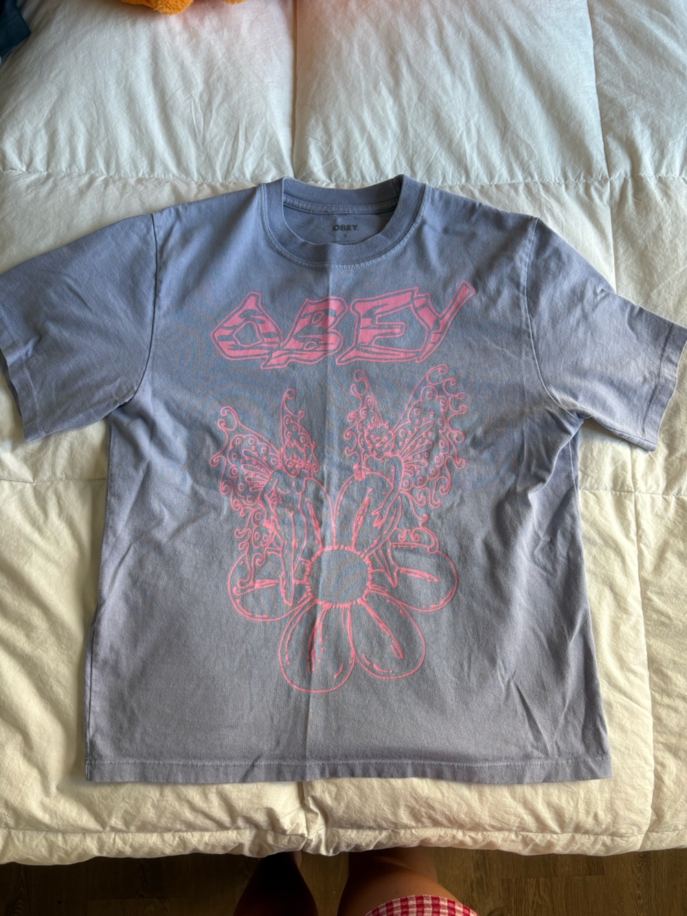 Women’s Obey Light Purple Tee with Pink Flower Graphic